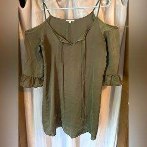 Open Shoulder Silk Navy Green Dress